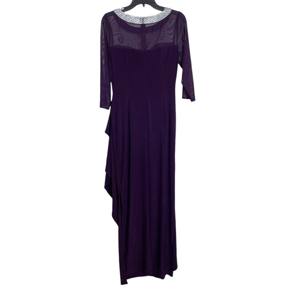 Alex Evening Dress Womens Size 8‎ Purple Rhinestone Embellished Ruched Ruffle - Picture 5 of 8